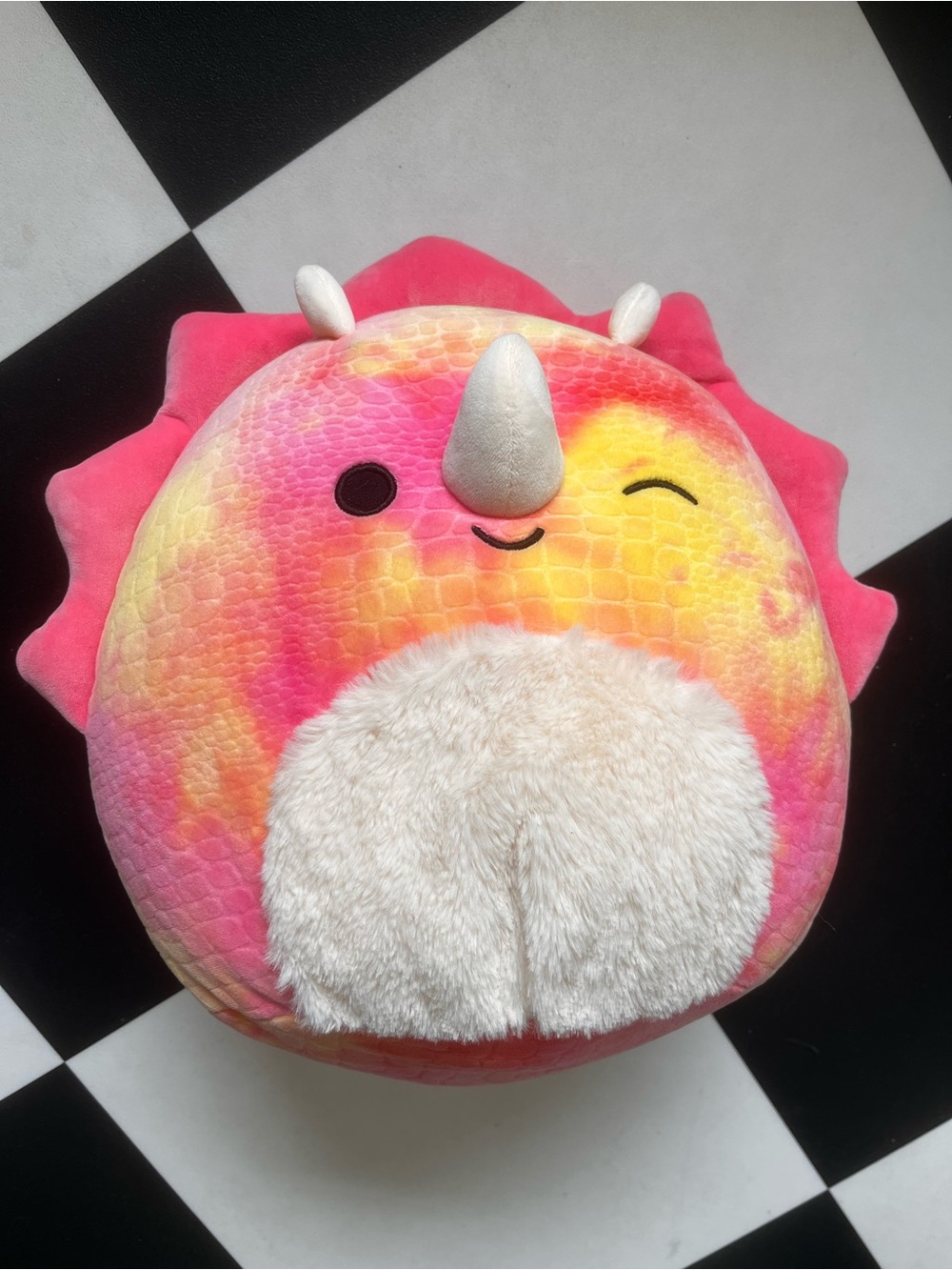 Squishmallows Trinity Triceratops Plush. Pink & Yellow/Orange. 14”